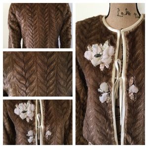 Rebecca Taylor Faux Fur Jeweled Appliqué Jacket